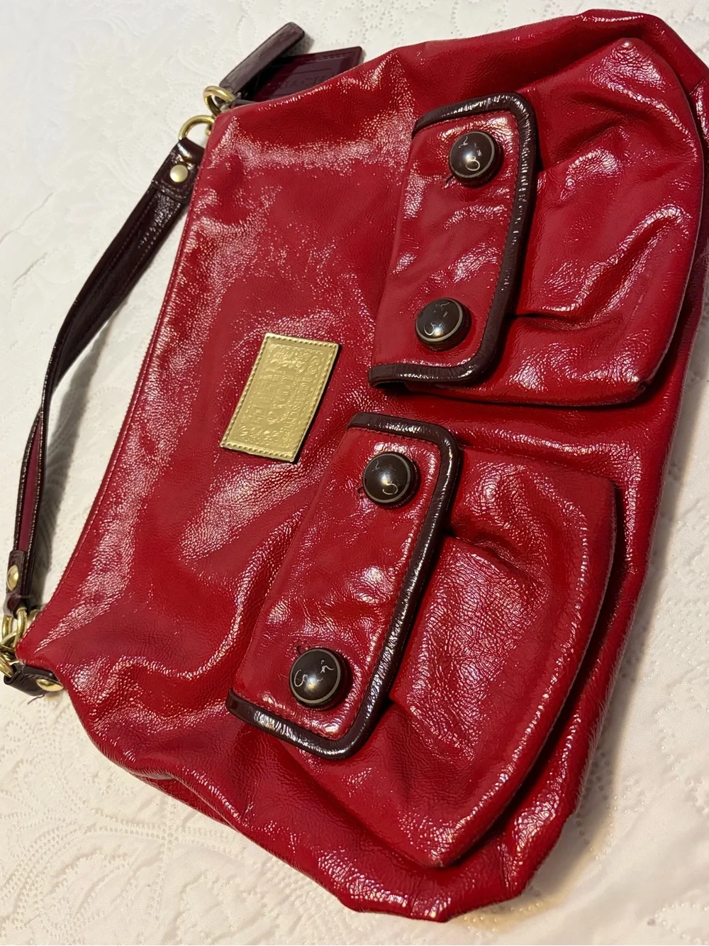 Coach Red Poppy Glam Double Pocket Hobo with Gold Hardware Y2K